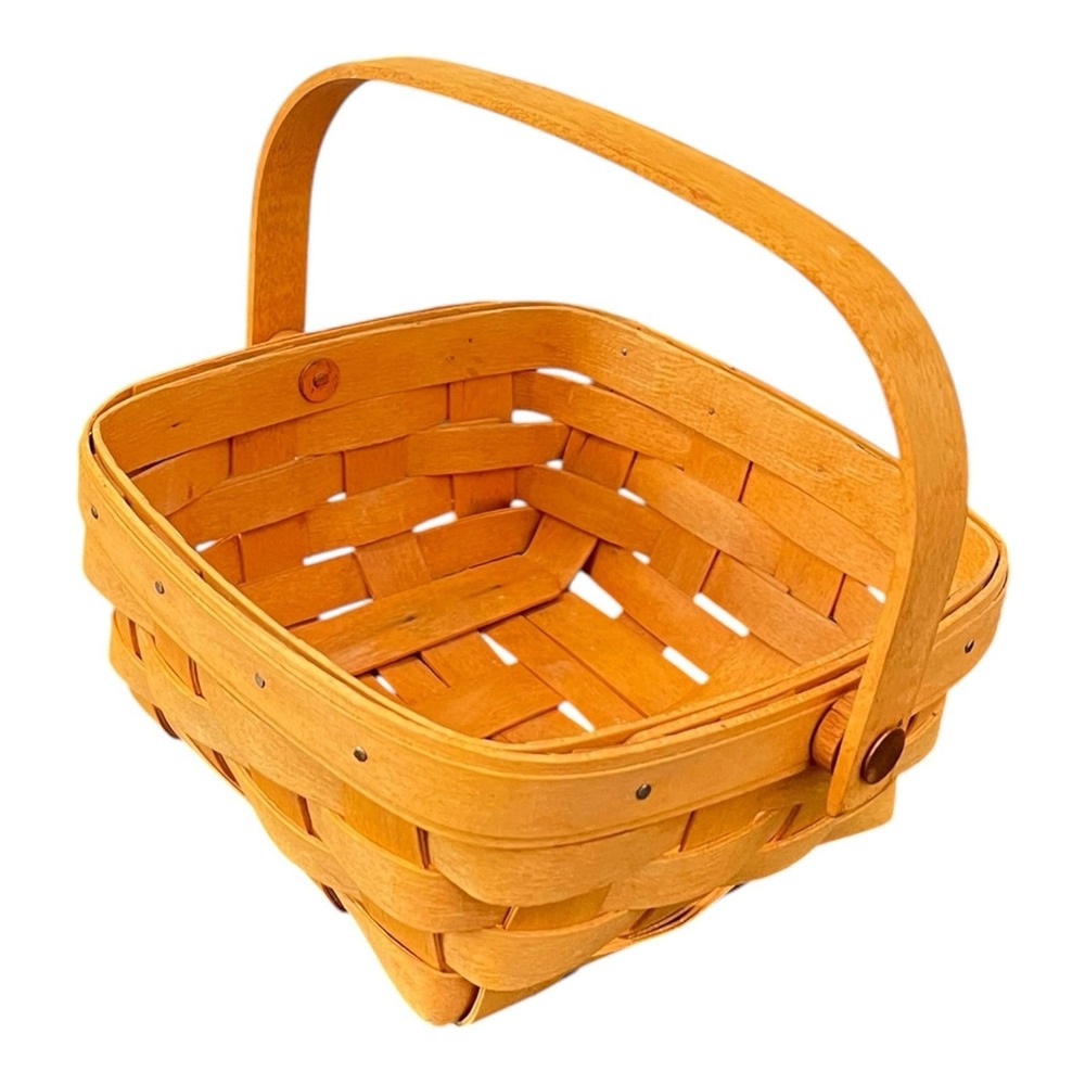 Longaberger Square Basket 2002 Small Utility Basket Swing Handle Handwoven USA